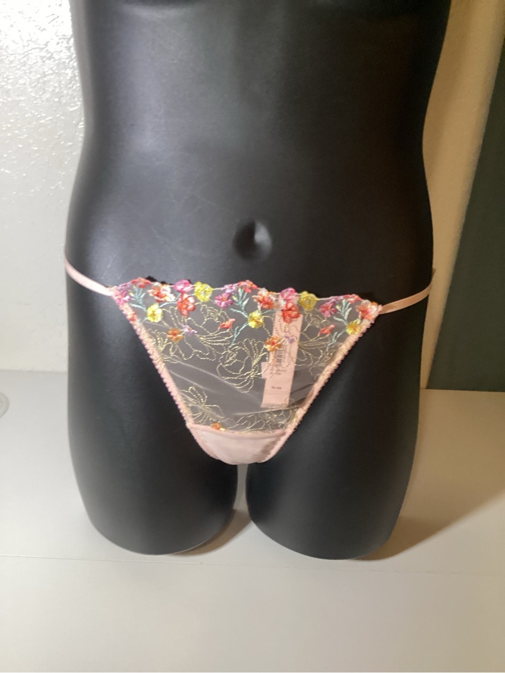 Victoria's Secret Sheer Floral Embroidered Thong - Light Pink